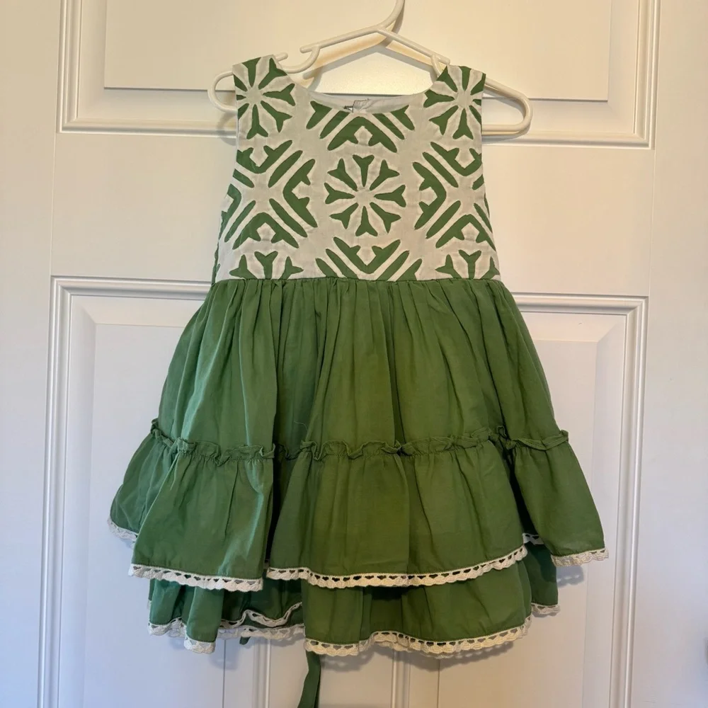 WELL DRESSED WOLF Homespun Holiday Snowflake Green White Dress w Jacket Girls 2T